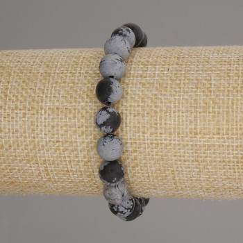 Bracciale in ossidiana a fiocco di neve, perle sferiche, diametro circa 9 mm, lunghezza 18 cm, elastico