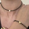 Set di gioielli «Cuore» collana choker e bracciale in agata nera e ematite dorata, dimensioni regolabili
