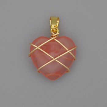 Ciondolo a cuore intrecciato in calcedonio 21×21 mm, Ø 30 mm+