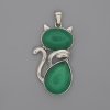 Pendente a forma di gatto con crisopraso 42×25 mm +-, lunghezza 50 mm+