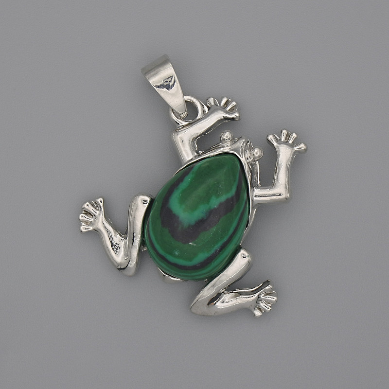 Pendente Rana in Malachite 29×28 mm, lunghezza 37 mm+