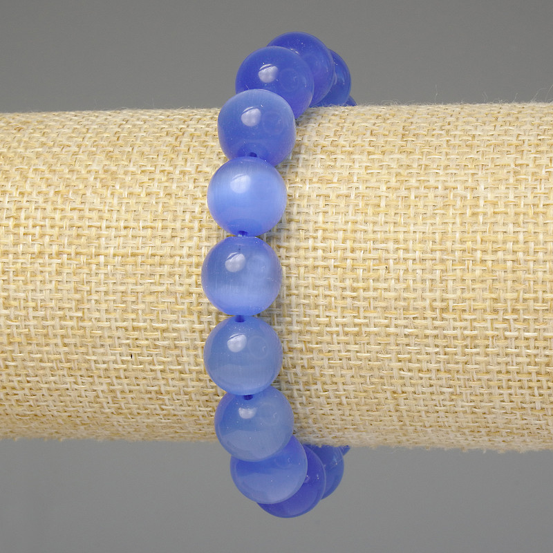 Bracciale Occhio di Gatto Blu - perle lisce 12 mm ±, lunghezza 18 cm ± elastico