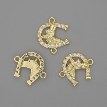 Connettore a forma di ferro di cavallo con strass bianchi e metallo dorato 14×17 mm+