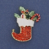 Spilla-ciondolo Stivale Natalizio smalto rosso con strass dorati metallo dorato 38×28 mm +