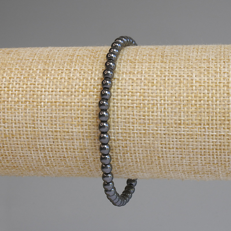 Bracciale in ematite con perline lisce da 4 mm, lunghezza 18 cm +/- elastico