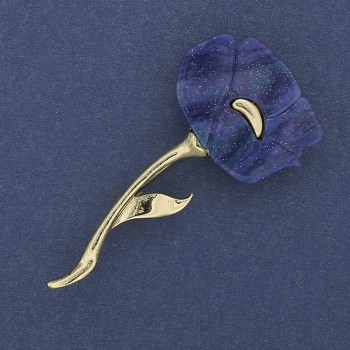 Spilla a fiore di papavero blu madreperla 63×32 mm ± metallo dorato