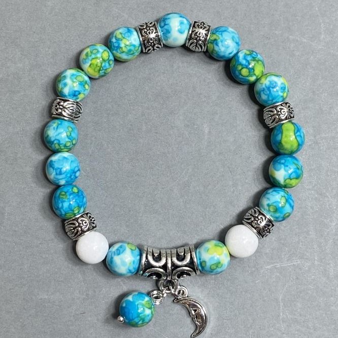 Bracciale Agata Varisite (perle) diametro 8,5 mm, lunghezza 18 cm, elastico