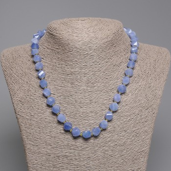 Collana Acquamarina sfaccettata a rombo, diametro 9×8 mm, perline 3 m ±, lunghezza 45 cm ± con chiusura