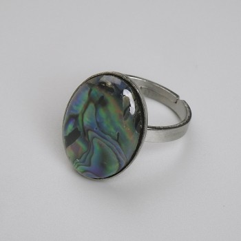 Anello in haliotis ovale 19×14 mm ±, metallo argentato