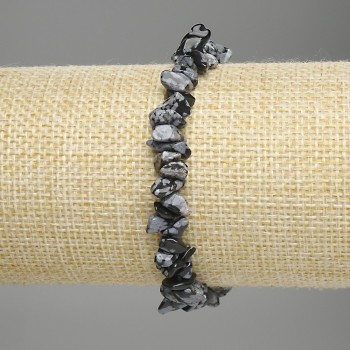 Bracciale in obsidiana neve granuli, diametro 6–9×2–4 mm ±, lunghezza 18 cm ± elastico