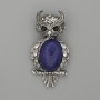 Spilla-ciondolo Civetta lazurite 60×29 mm ± metallo argentato con strass neri