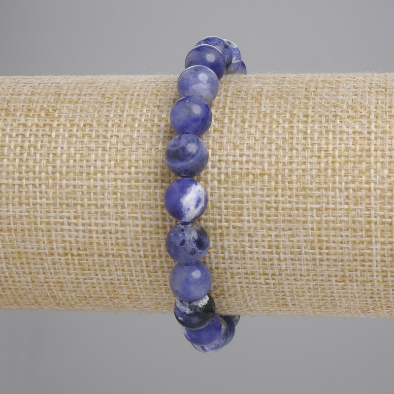 Bracciale in sodalite con sfere lisce, diametro 8 mm ±, lunghezza 18 cm ±, elastico