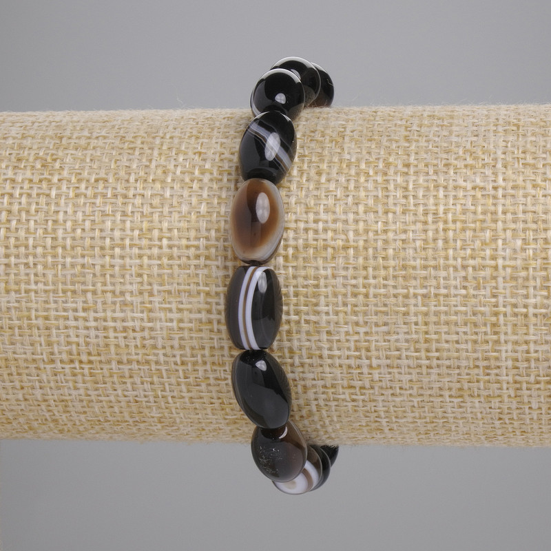Bracciale in agata a grani, dimensioni 12×8 mm +/-, lunghezza 18 cm +/- elastico