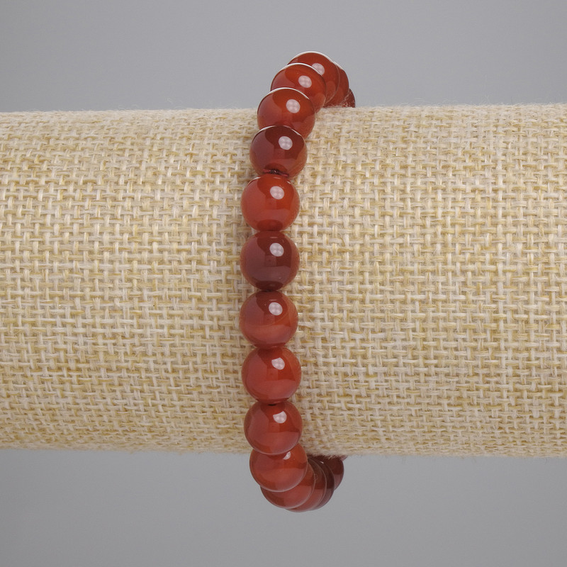 Bracciale in corniola, palline lisce, diametro 8 mm ±, lunghezza 18 cm ±, elastico