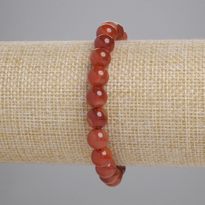 Bracciale in corniola, sfere lisce, diametro 8 mm, lunghezza 18 cm +- elastico