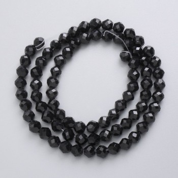 Perline di Cristallo Boemo su filo nere opache, palline sfaccettate, diametro 5 mm + -, lunghezza 40 cm +
