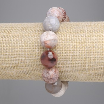 Bracciale elastico in corallo pietrificato con sfere lisce, diametro 14 mm ±, lunghezza 18 cm ±