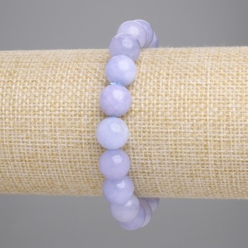Bracciale acquamarina pallina liscia, diametro 10 mm +-, lunghezza 18 cm +-, base elastica
