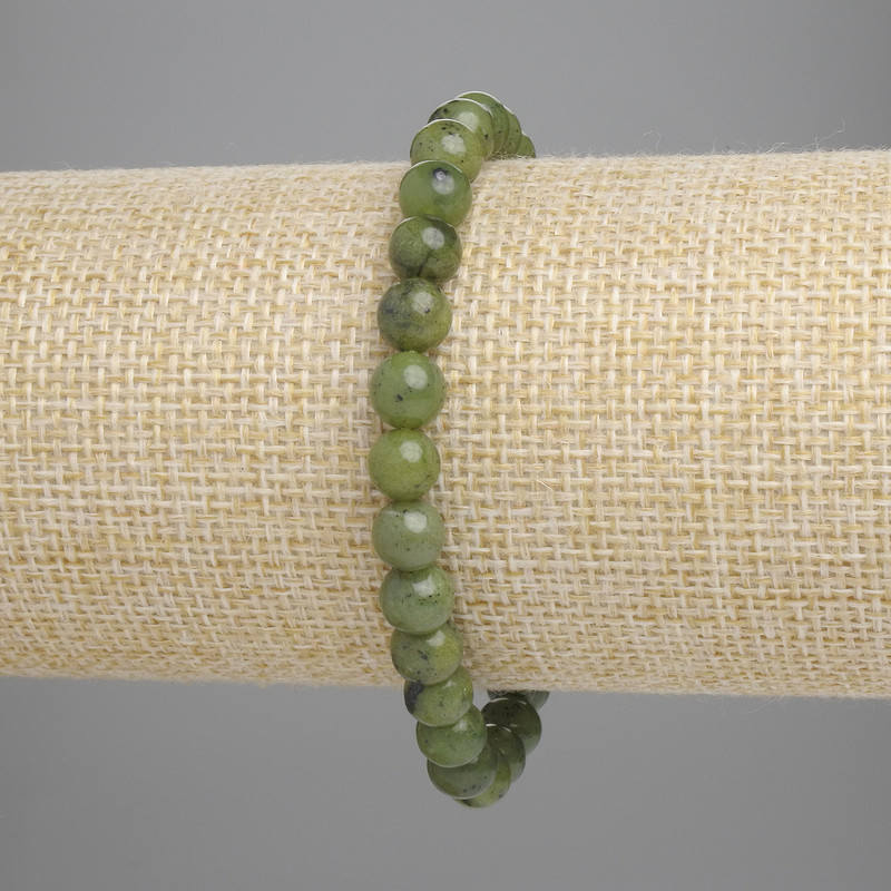 Bracciale in giadeite, sfere lisce, diametro 6 mm, lunghezza 18 cm +/- elastico