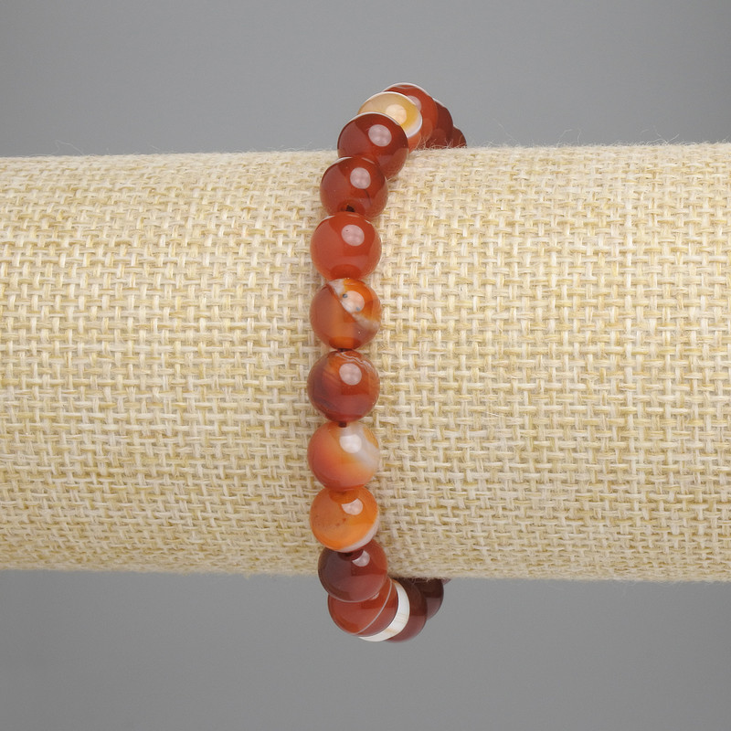 Bracciale in agata con perline lisce, diametro 8 mm ±, lunghezza 18 cm ± elastico