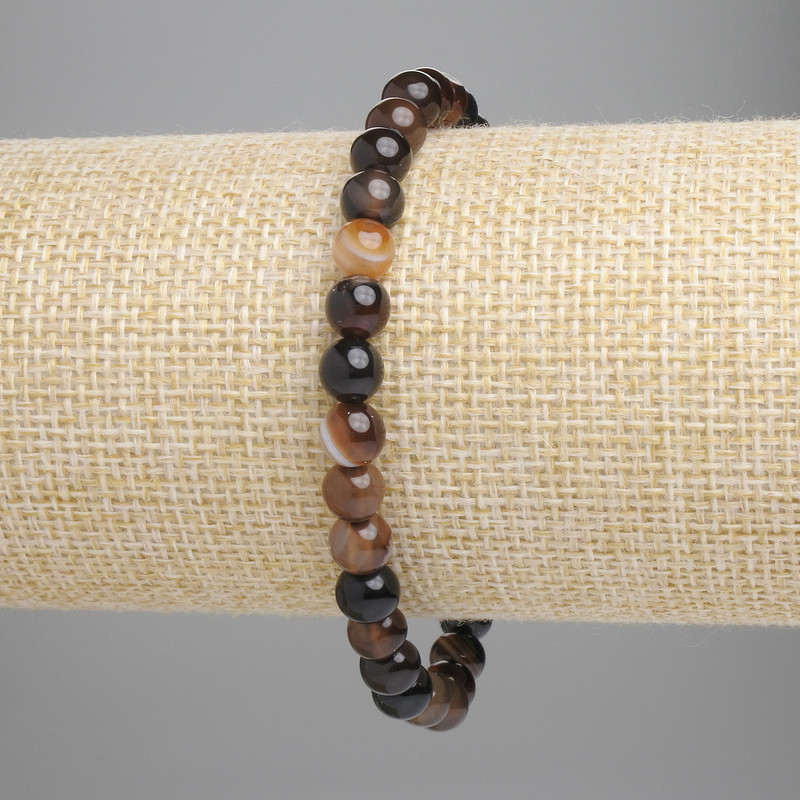 Bracciale in agata con perle lisce, diametro 6 mm ± (elastico), lunghezza 18 cm+