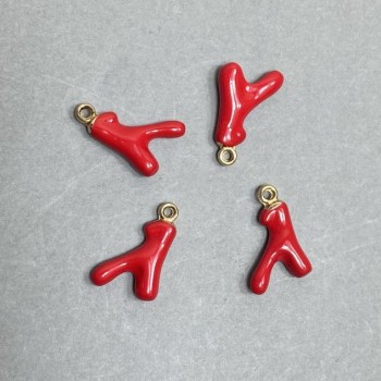 Ciondolo pendente con smalto rosso, colore metallo dorato, diametro 20×11 mm ±, foro diametro 2,2 mm ±, confezione (4 pezzi)