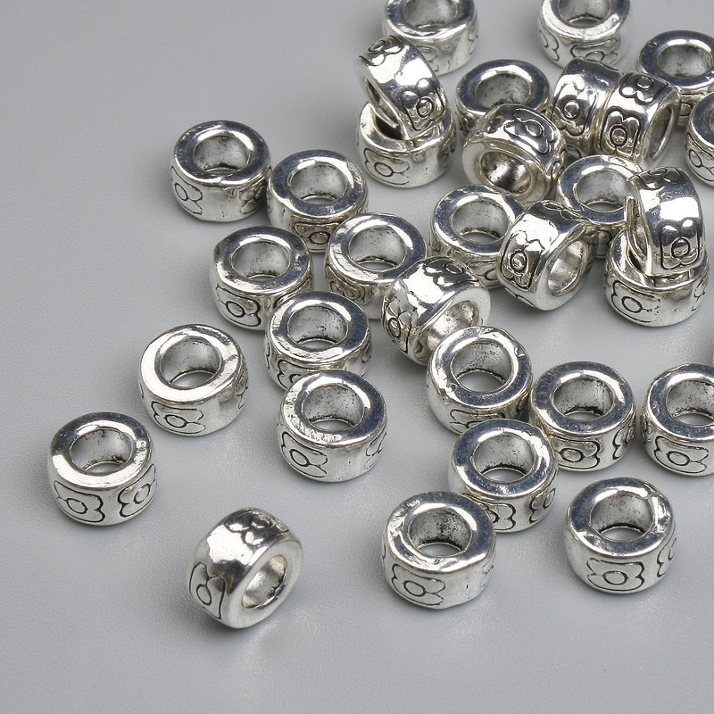 Fornitura perline-inserto colore metallo argento, diametro 7×4 mm ± foro, diametro 3,6 mm ± confezione 20 g ~ 35 pezzi +