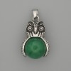 Pendente Gufo in crisopraso, metallo argentato, dimensioni 30×20 mm, lunghezza 37 mm ±