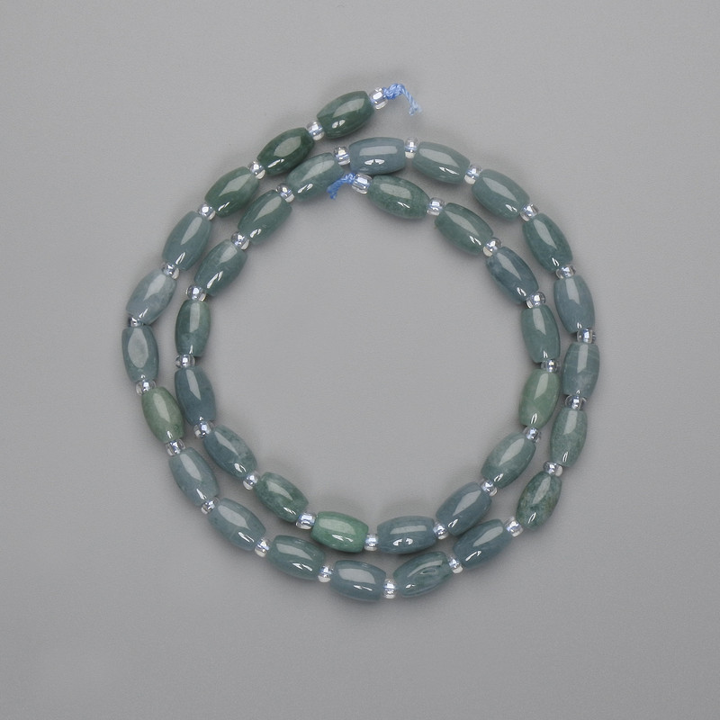 Perline di giadeite barili 8×5 mm ±, rocaille da 3 mm ±, lunghezza circa 39 cm