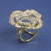 Spilla-clip per foulard e sciarpe, strass bianchi, fiore, 33 mm ±, metallo dorato, clip, diametro 22 mm+
