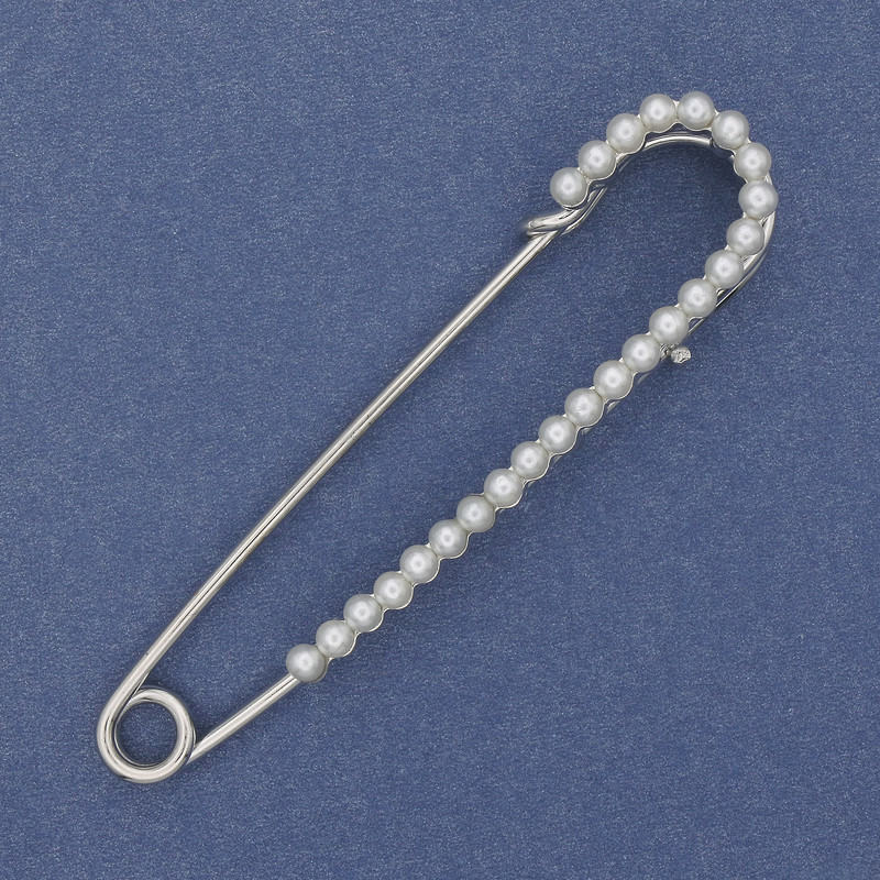 Spilla con perle bianche 70x16 mm ± metallo argentato