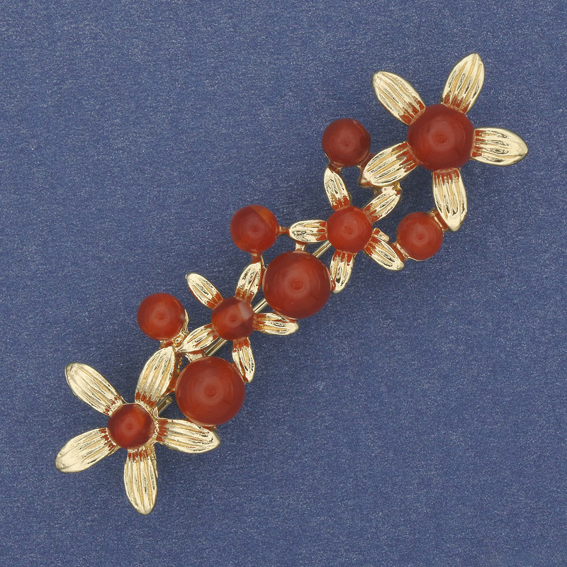Spilla «Fiorellini» con corniola dorato metallo 55×17 mm+