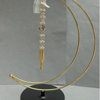 Supporto Mezza luna dorato per sfera 24×17 cm ± Ø 10 cm - piedi Ø 10 cm ± lunghezza catena 16 cm ± metallo dorato