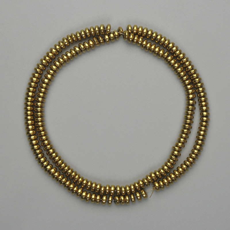 Perline di Ematite lisce a rondella 4x2 mm, colore oro, lunghezza 40 cm+
