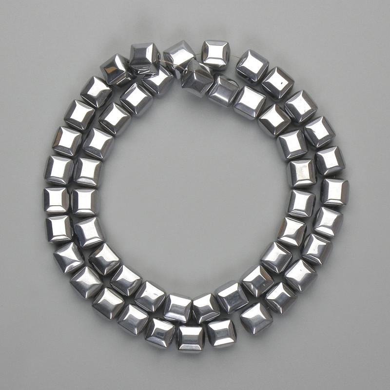 Perline di ematite a forma di cubo 8×8 mm, colore argento, lunghezza 39 cm