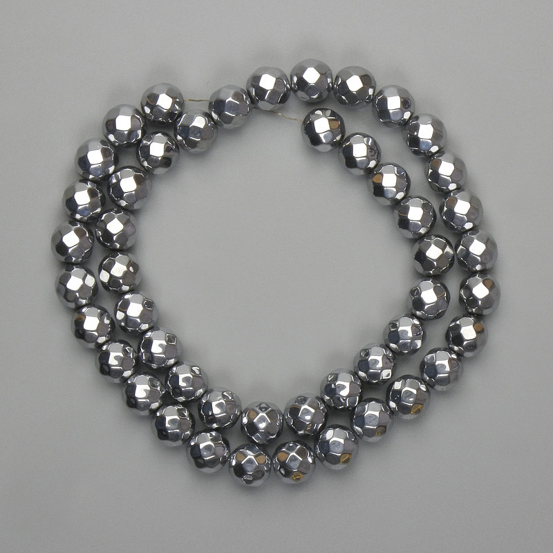 Perline di ematite colore argento sfaccettate da 8 mm+-, lunghezza 38 cm+-
