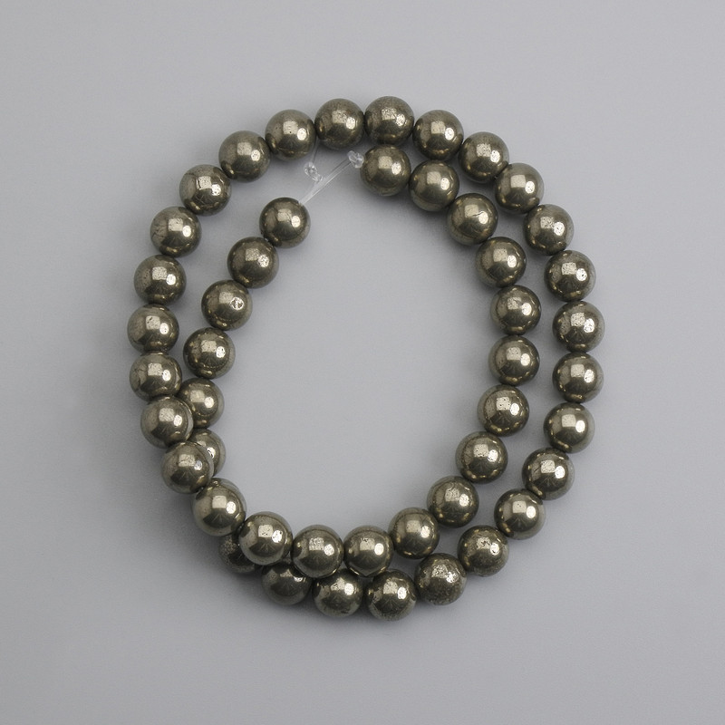 Perline di pirite, sfere lisce, diametro 8 mm ±, lunghezza circa 37 cm ±