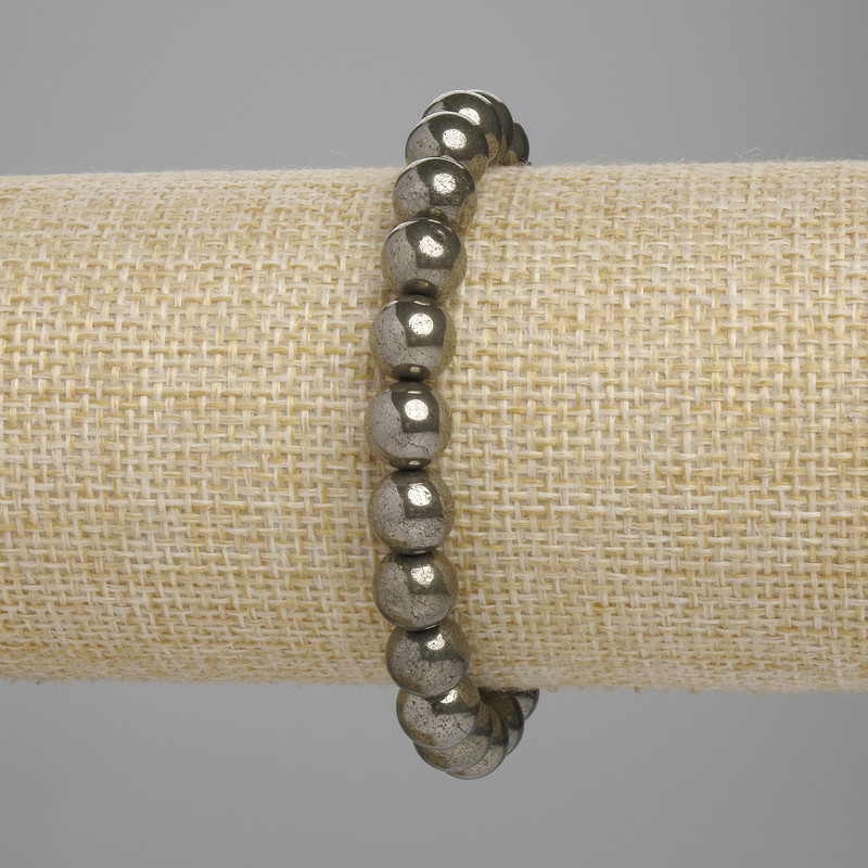 Bracciale in pirite sfere lisce, diametro 8 mm, lunghezza 18 cm, elastico