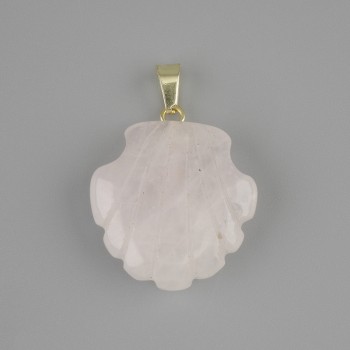 Ciondolo Conchiglia Quarzo Rosa 22×22 mm, lunghezza 30 mm