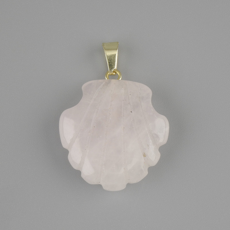 Ciondolo Conchiglia Quarzo Rosa 22×22 mm, lunghezza 30 mm