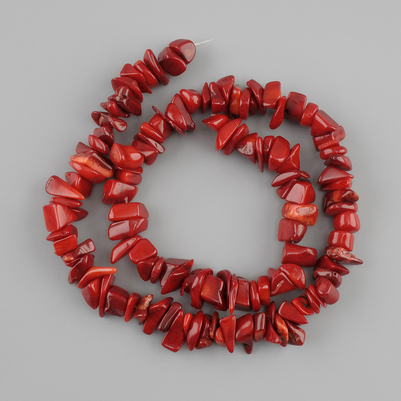 Perline Corallo chip, diametro 7-11x3-5mm+-, lunghezza 40cm+