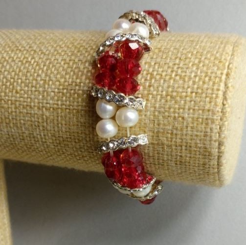 Bracciale Perle di fiume Cristallo boemo, lunghezza 18cm+- elastico
