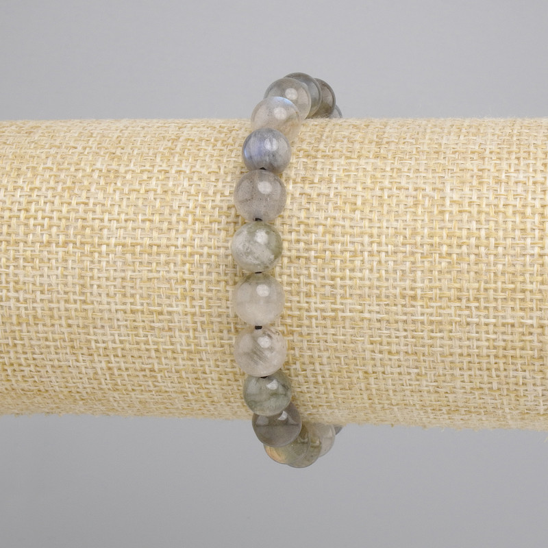 Braccialetto Labradorite sfere lisce, diametro 8 mm, lunghezza 18 cm, elastico