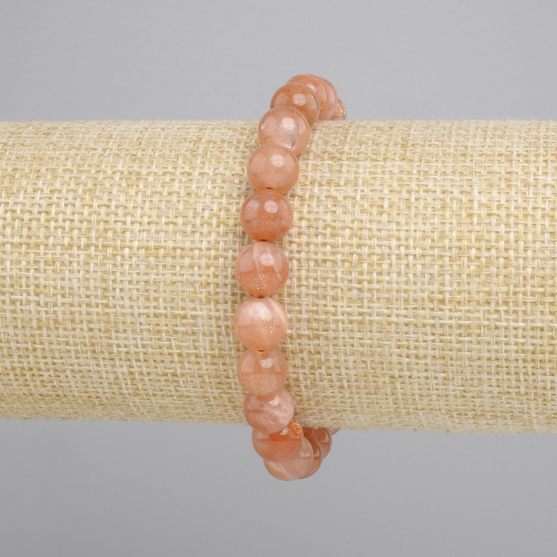Bracciale in Selenite, pietra solare, perle lisce, diametro 8 mm, lunghezza 18 cm, in elastico