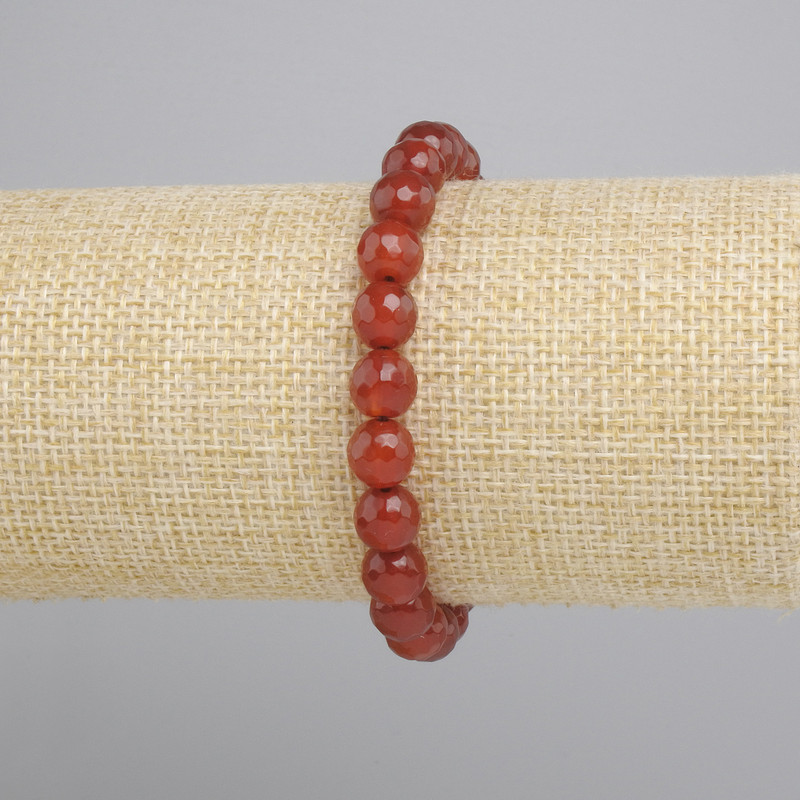 Braccialetto in corniola con palline sfaccettate da 8 mm, lunghezza circa 18 cm, elastico