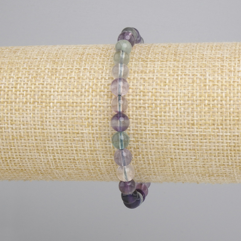 Bracciale fluorite perle lisce, diametro 6 mm, lunghezza 18 cm, elastico