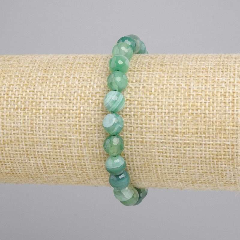 Bracciale in agata con perle sfaccettate da 8 mm, lunghezza circa 18 cm elastico