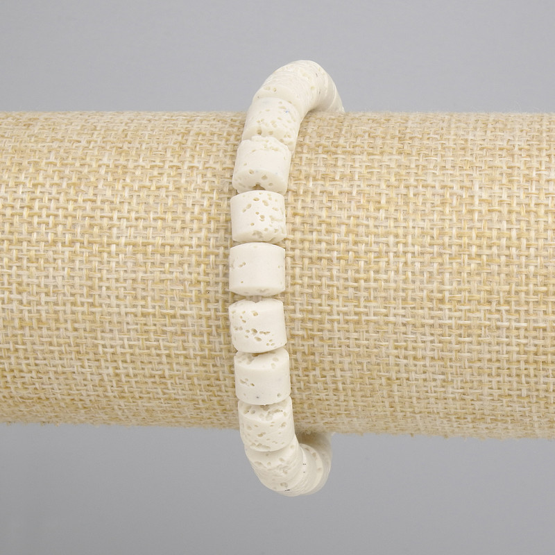 Bracciale beige Lava Vulcanica cilindro, diametro 8x8mm+-, lunghezza 18cm+- elastico