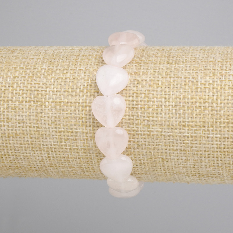 Bracciale Quarzo rosa cuore, diametro 12mm+-, lunghezza 18cm+- elastico