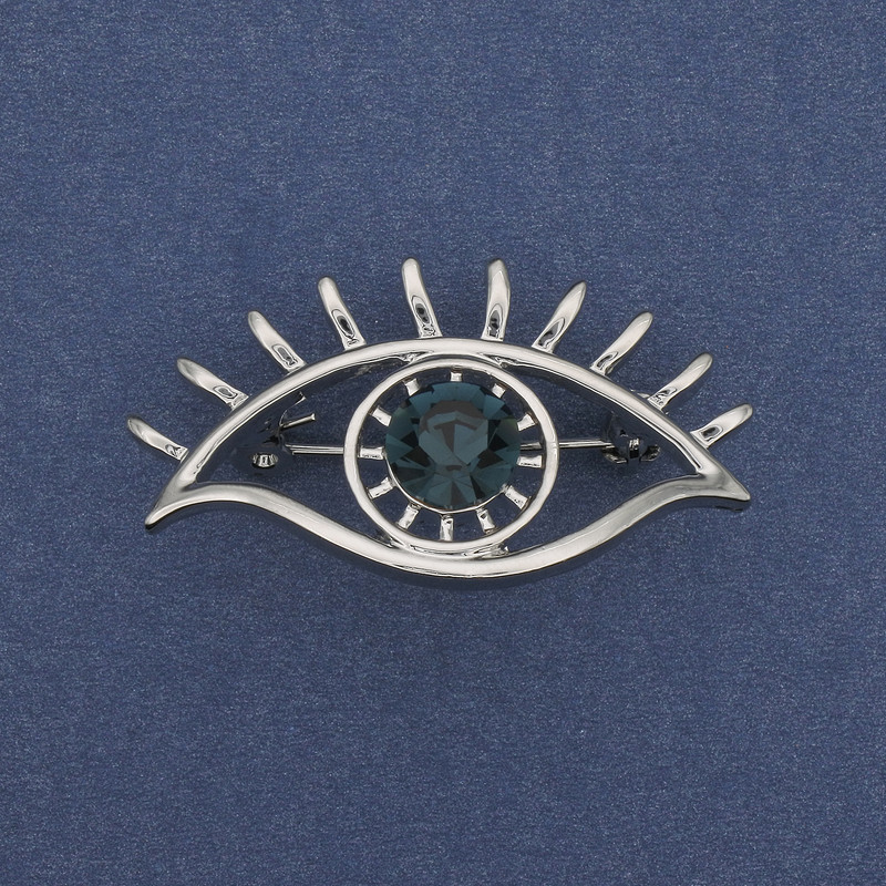 Spilla Accento Occhio cristallo celeste metallo argentato 40x22mm+